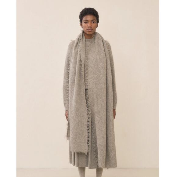 Lauren Manoogian Suri Fringe Scarf Rock Taupe Grey Brown 100% Suri Alpaca NWT - Picture 2 of 15